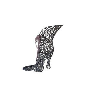 Wired & Beaded Black Life Size High Heel Boot Sculpture 15" Tall